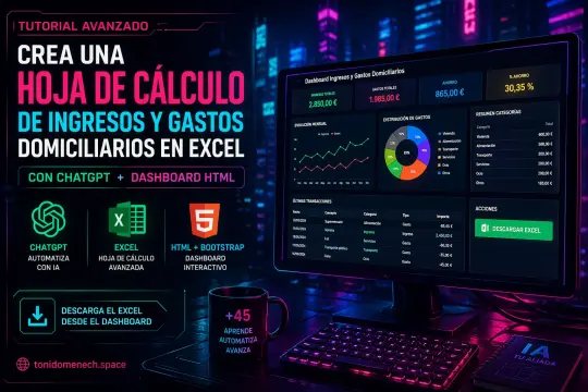 Cómo crear una hoja de cálculo avanzada de ingresos y gastos en Excel con ayuda de ChatGPT y mostrarla en un dashboard HTML con Bootstrap
